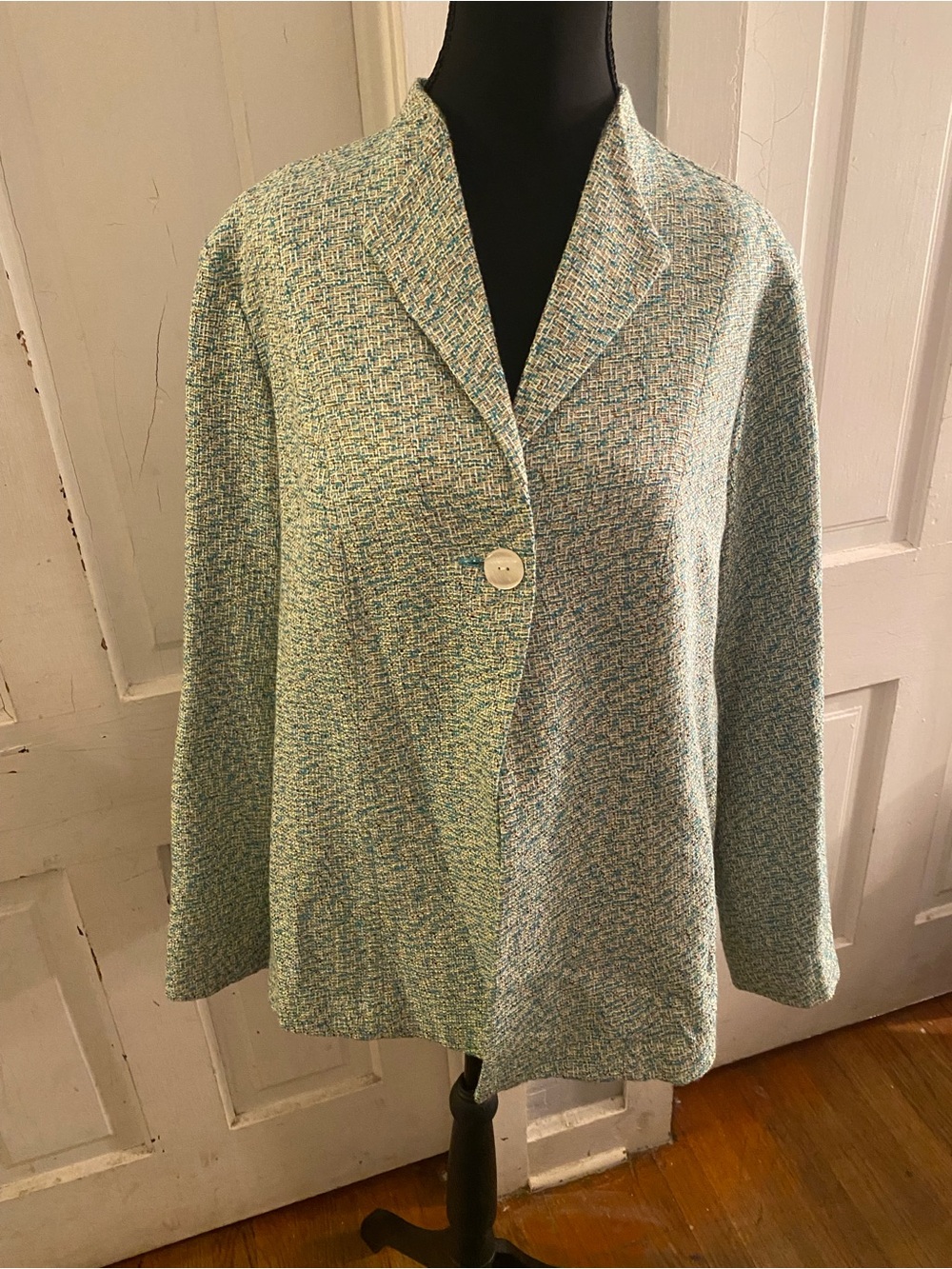Sag Harbor Turquoise Tweed Single-Button Women's Blazer